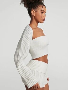 Better Be White Ribbed Off-Shoulder Bolero Sweater